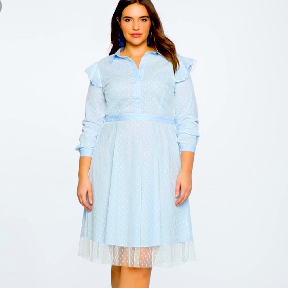 NWT  Eloquii 🤍 Shirtdress w/ Point D'Esprit Overlay (fit 16)